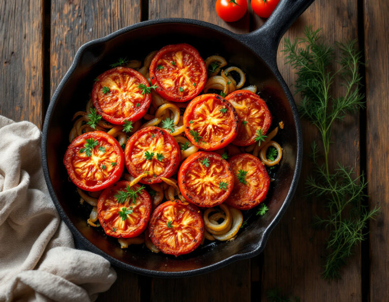 Tomates Fritas a la Polaca con Cebolla