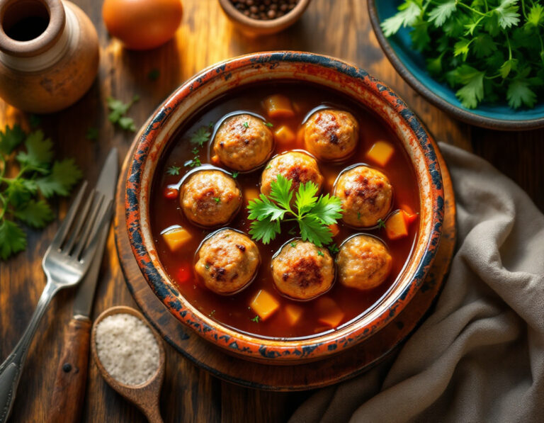 Caldo de Ternera Clarificado con Albóndigas – Receta Egipcia