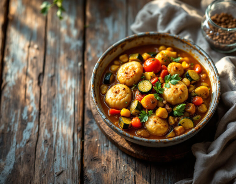 Guiso de Verduras con Albóndigas de Frutos Secos al Estilo Egipcio