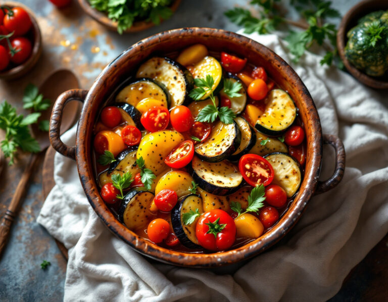 Receta de Verduras Griegas al Horno – Briam con Aceite de Oliva y Hierbas