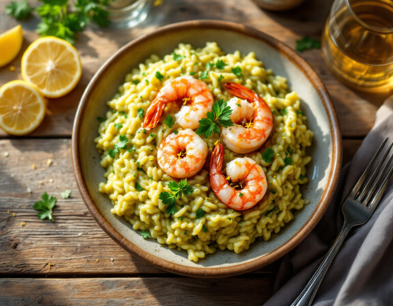 Risotto de espelta verde con gambas | Estilo argentino