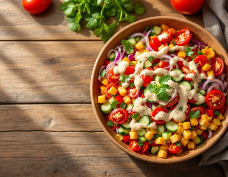 Ensalada Israelí con Aderezo de Tahini – Receta Fácil