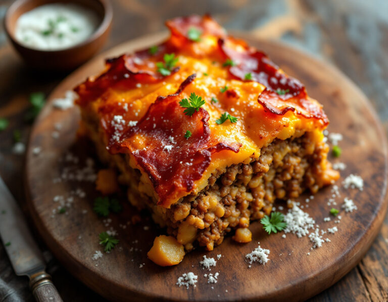 Cazuela de Patatas con Carne Picada y Costra de Bacon