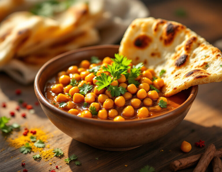 Garbanzos con Pan Plano | Chana con Naan