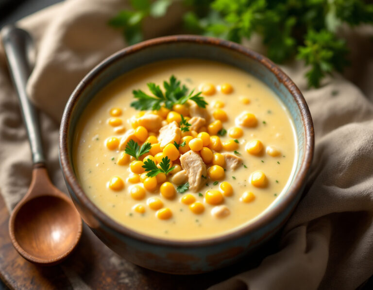 Sopa Cremosa de Maíz con Pollo – Receta Americana y Fácil
