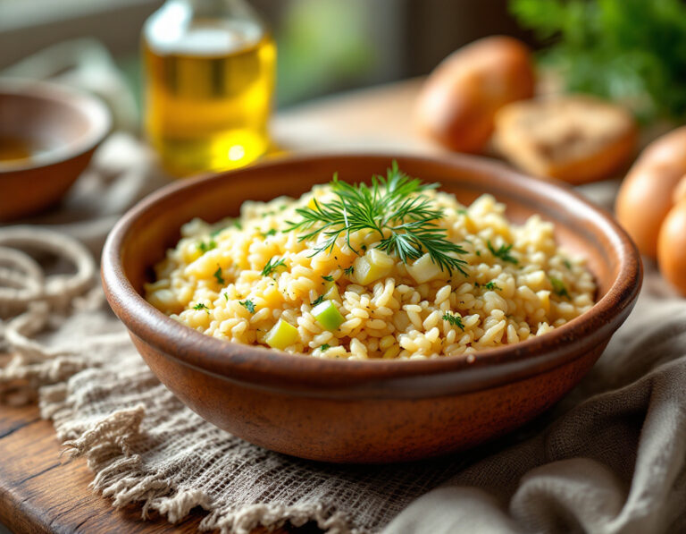 Receta de Prasorizo – Arroz con Puerros Griego Tradicional