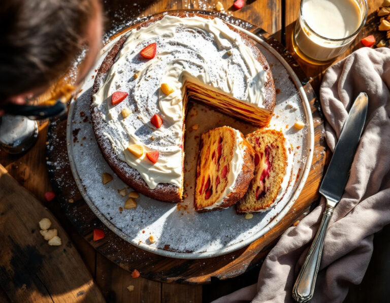 Rhubarb Cake with White Chocolate Cream Recipe