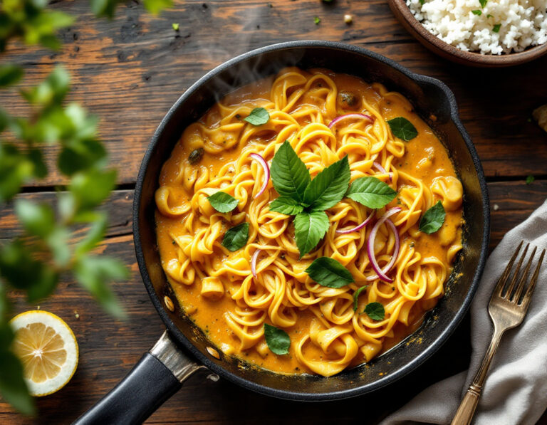Receta de Sartén de Spätzle al Curry de Coco Estilo Sri Lanka