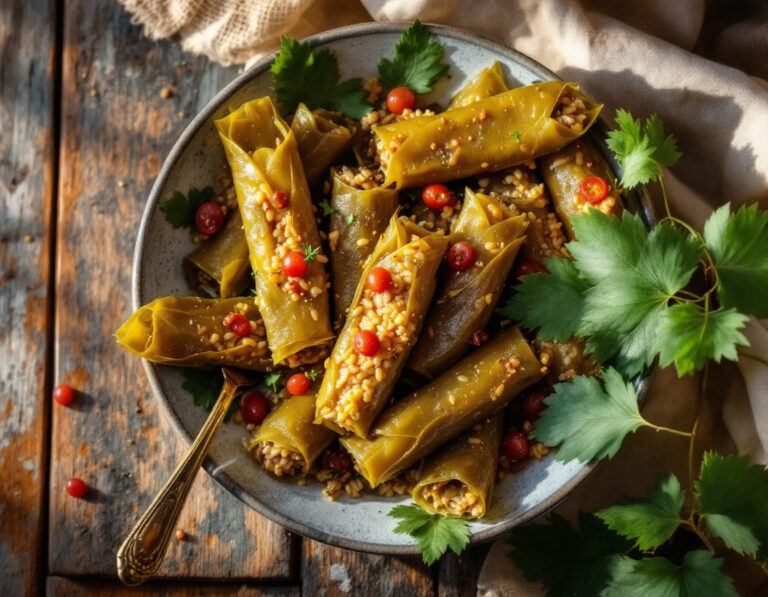 Receta albanesa de hojas de parra – Sarma me Rrush auténtica