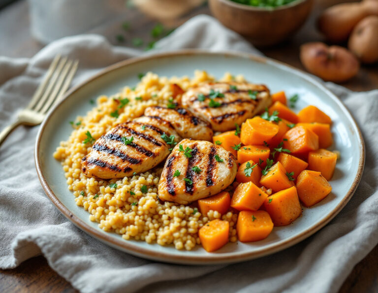 Chicken with Couscous, Sweet Potatoes, and Butternut Squash Recipe