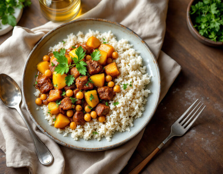 Caribbean Beef Curry with Potatoes and Chickpeas
