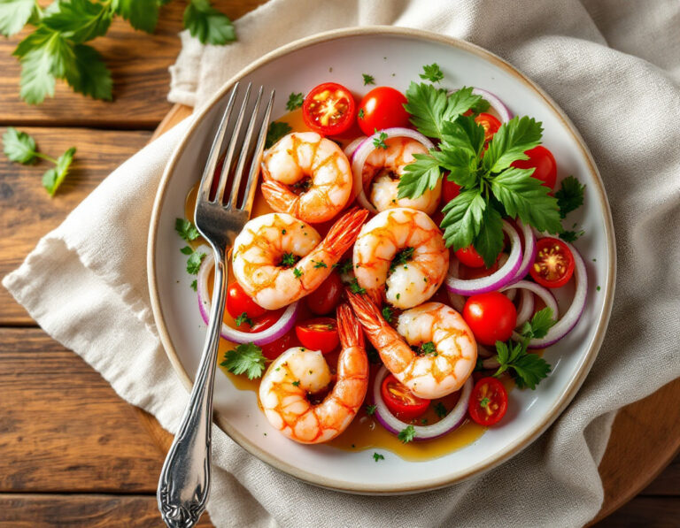 Argentine Red Shrimp with Tomato-Onion Salad Recipe