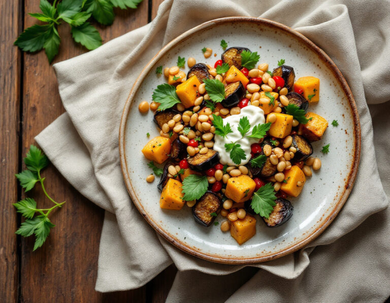 Sudanese Eggplant Salad with Peanut Yogurt Cream