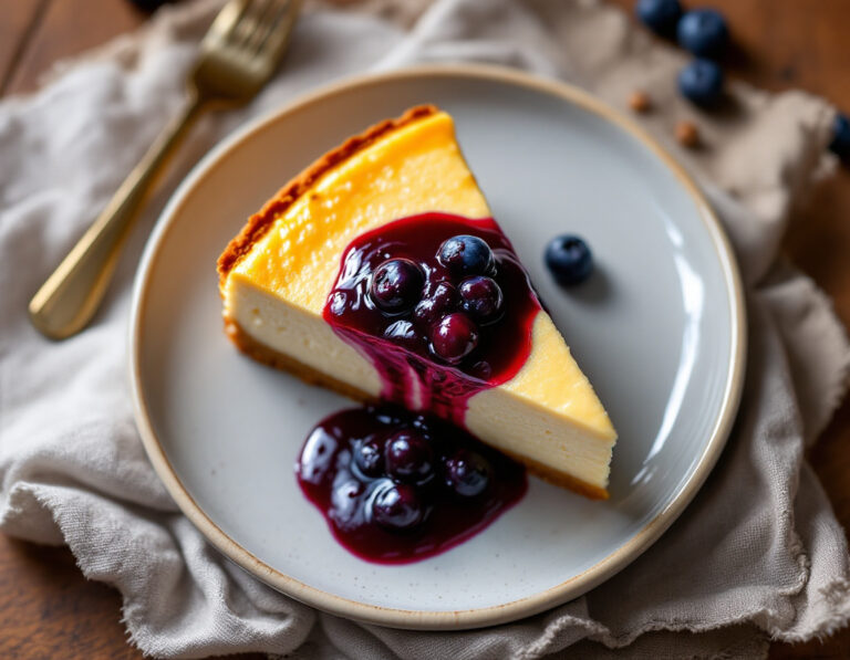Manhattan Cheesecake with Blueberry Sauce Recipe | Creamy