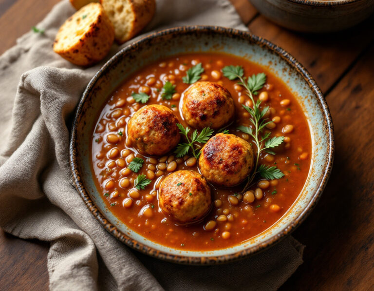 Red Lentil Soup with Cumin Meatballs Recipe