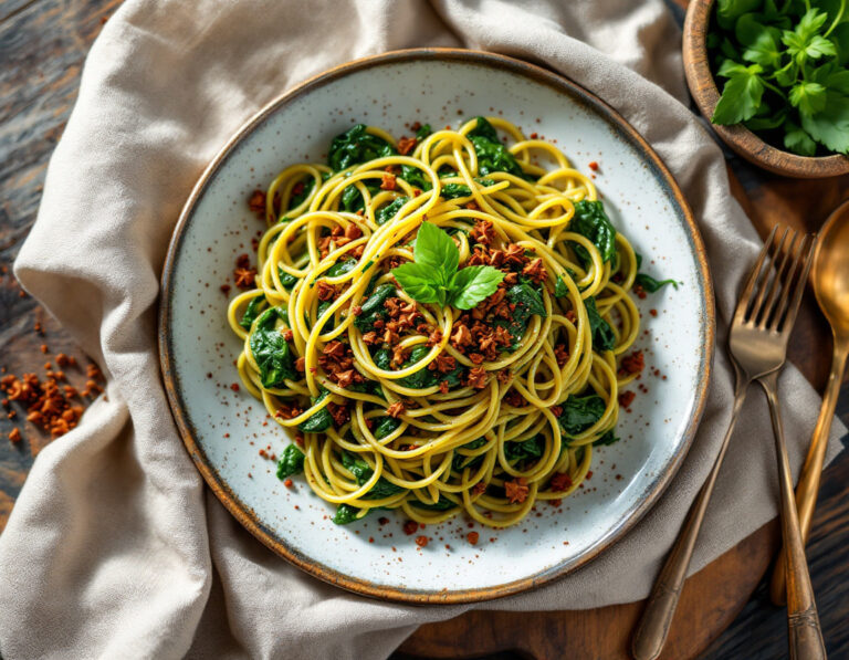 Egyptian Spinach Pasta Recipe with Molokhia Spices