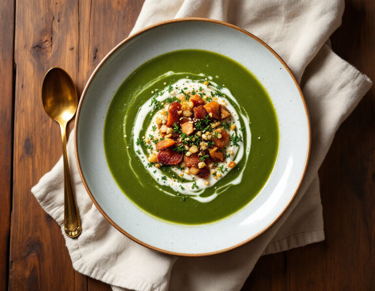 Wild Garlic Soup with Guanciale and Coconut Gremolata Recipe