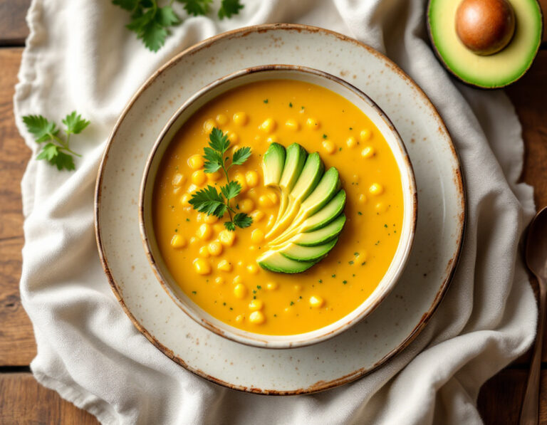 South American Creamy Corn Soup with Avocado Recipe