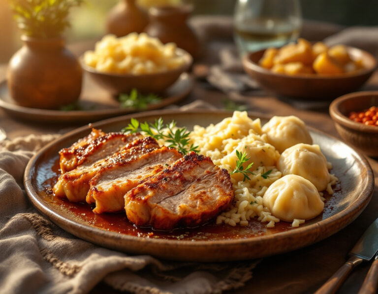 Cerdo asado con knédliky y chucrut – Receta checa